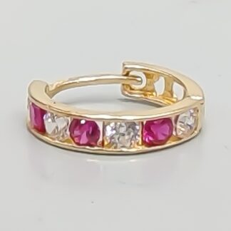 Single Earring with White and Red Stones in Gold 14K 0.59g 12mm