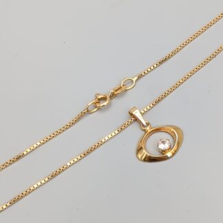 48.5cm Box Chain in Gold with Pendant with White Stone 18K 4.29g