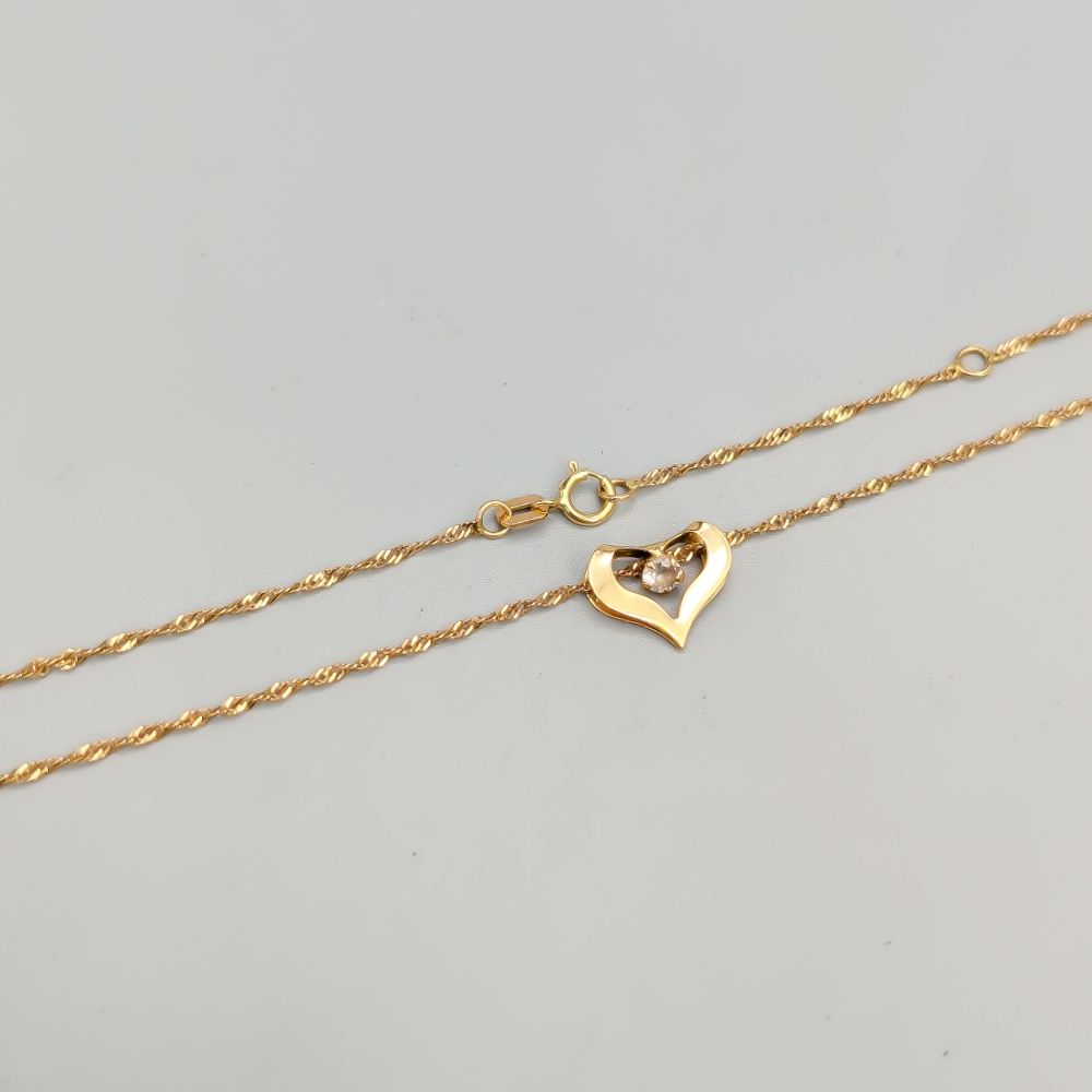 45.5cm Singapore Chain in Gold with Pendant with White Stone 18K 1.65g