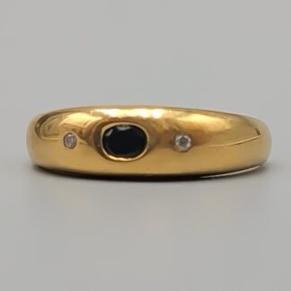 Rings in Gold with White Stones and Blue Sapphire 18K 3.28g 17.5mm