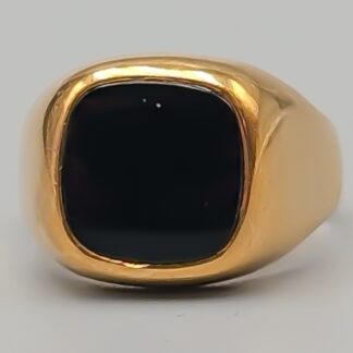 Signet Ring in Gold with Black Stone 18K 6.12g 16.75mm